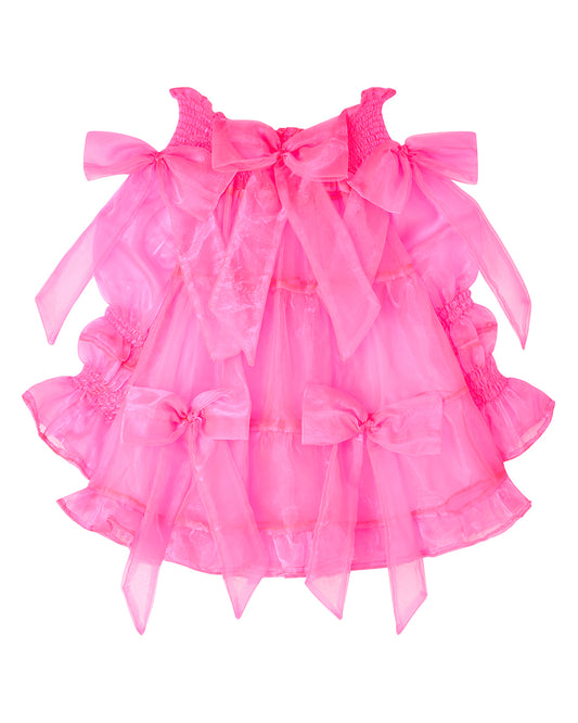 CORDELIA ✧ Neon Pink Bow Organza Mini Dress