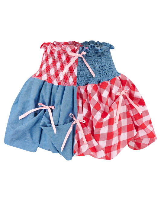 DALLAS ✧ Denim + Gingham Bubble Mini Skirt
