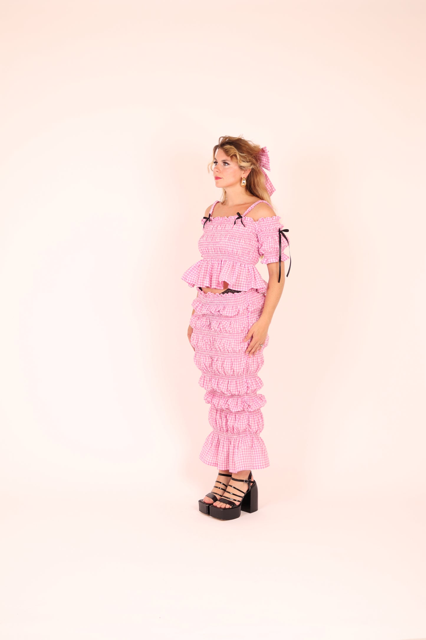 PAMELA ✧ Pink Gingham Top + Puff Sleeves