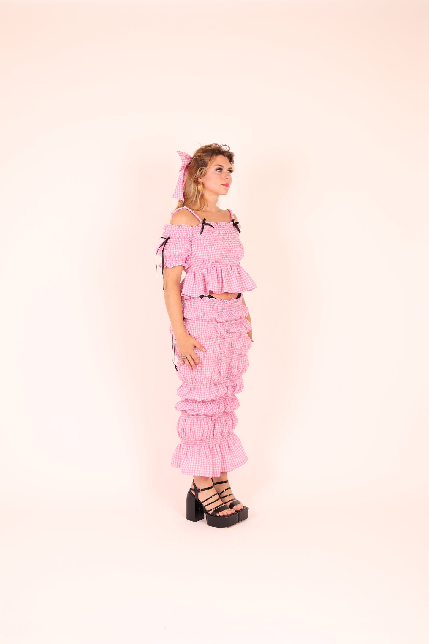 PAMELA ✧ Pink Gingham Top + Puff Sleeves