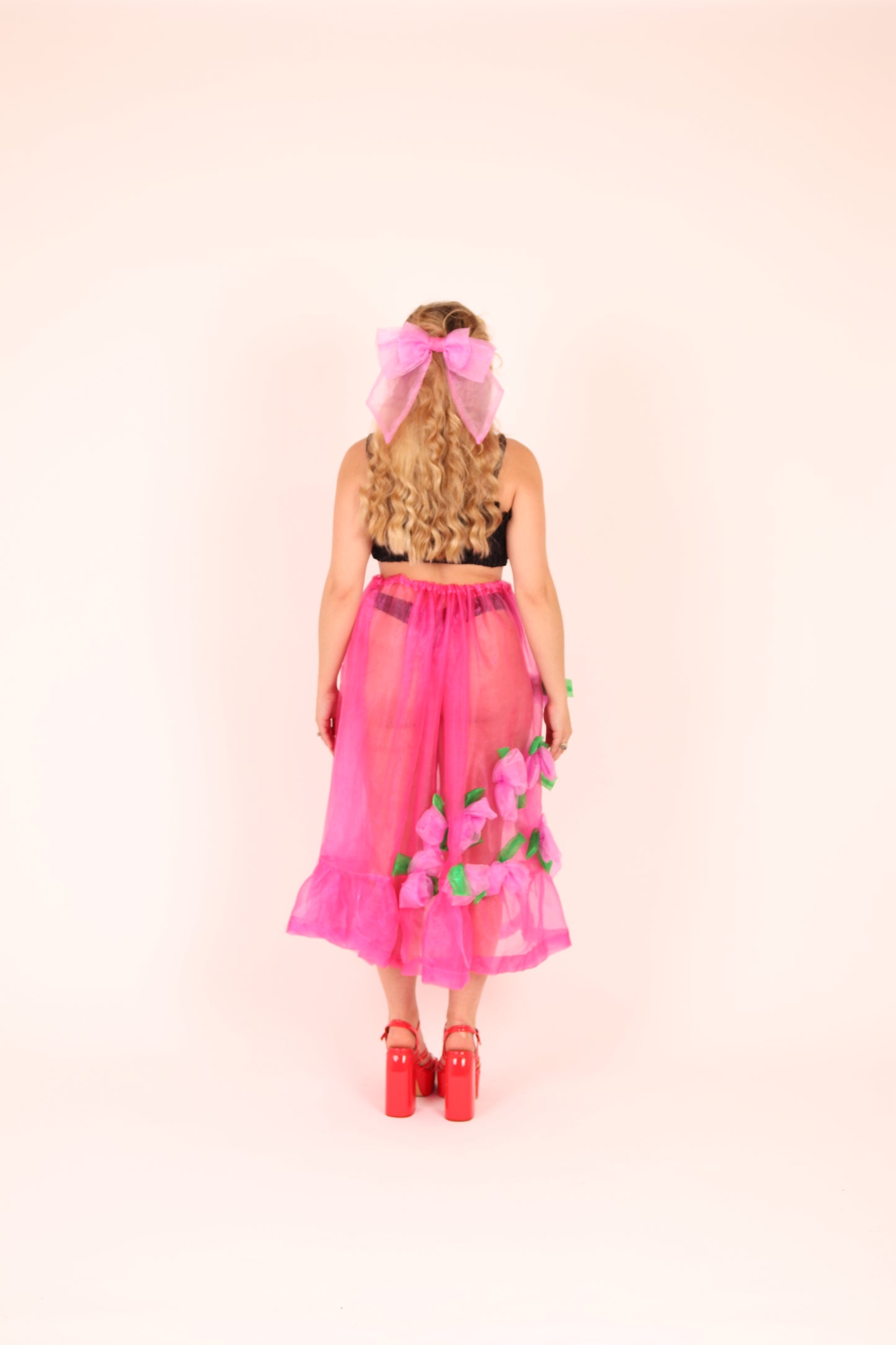 FLEURETTE ✧ Fuchsia Pink Organza Midi Skirt With Cerise Organza Roses