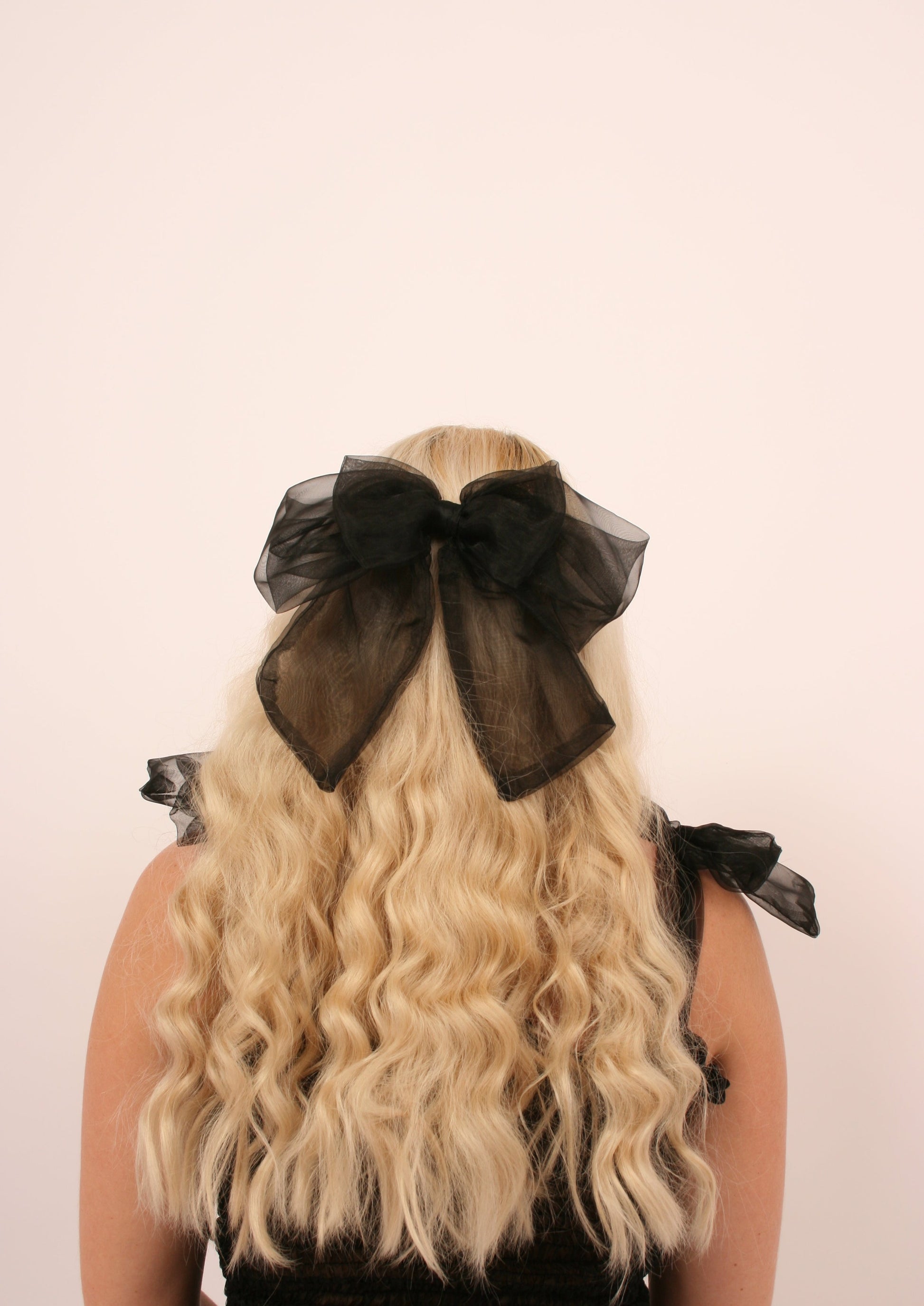 XL HAIR BOW BLACK ORGANZA DELTA OF PHOENIX