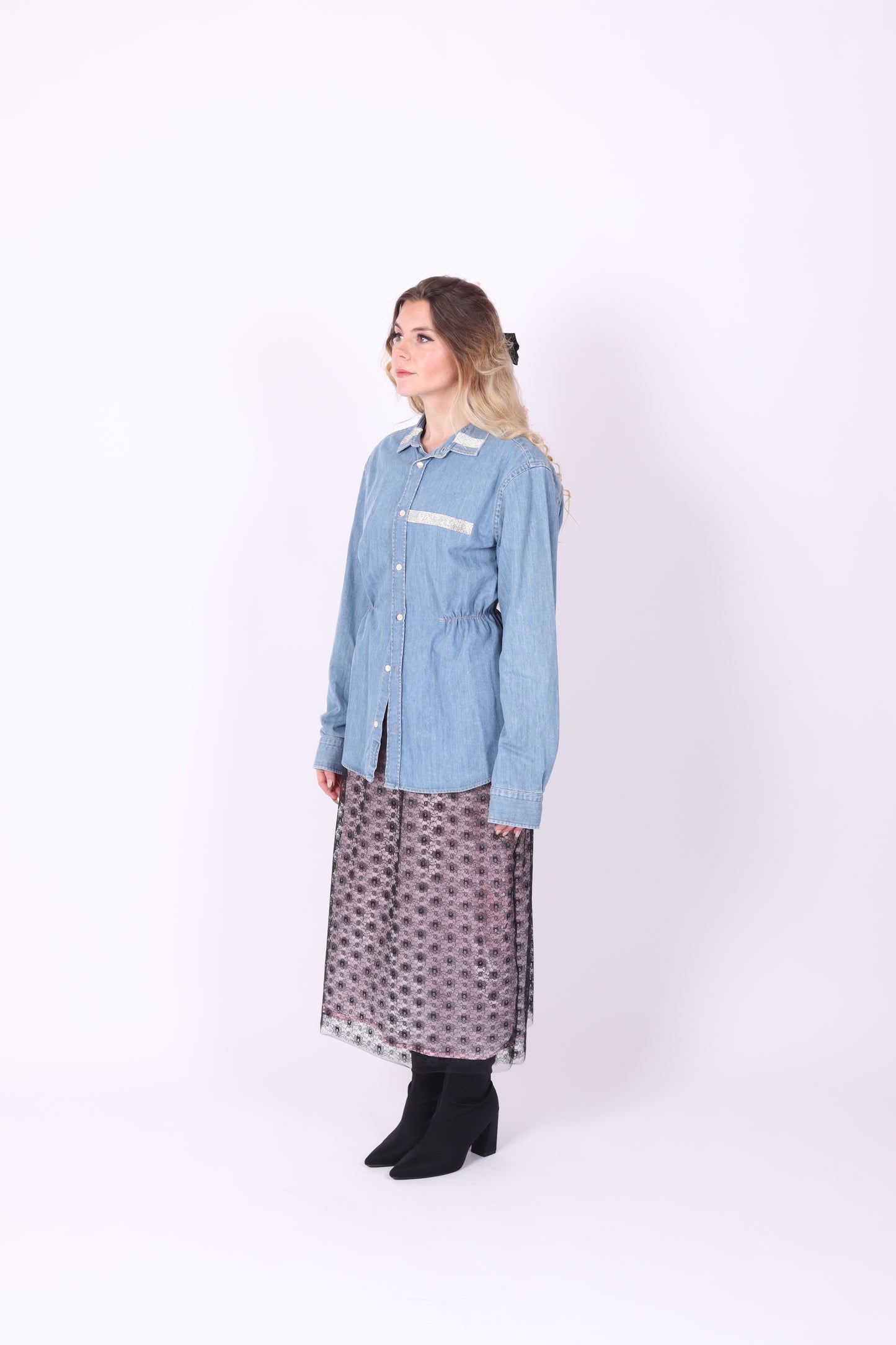 Mid Denim with Diamanté Shirt | Phoenix Rework