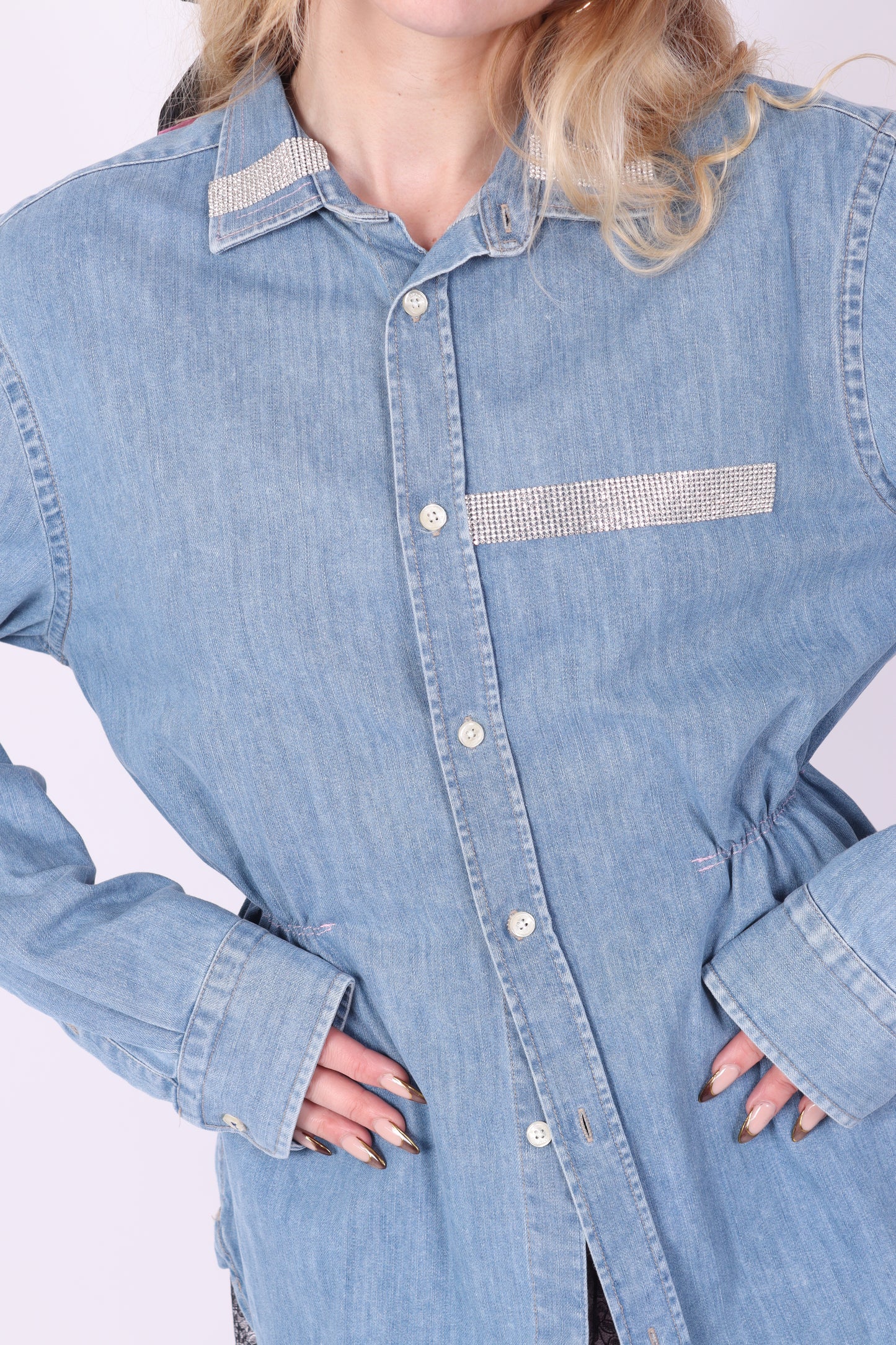 Mid Denim with Diamanté Shirt | Phoenix Rework
