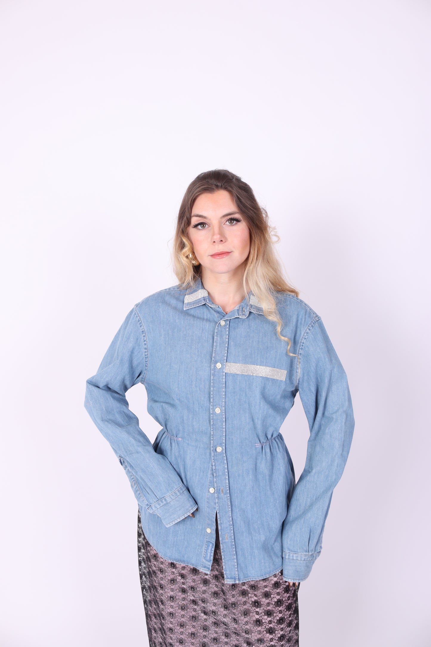 Mid Denim with Diamanté Shirt | Phoenix Rework