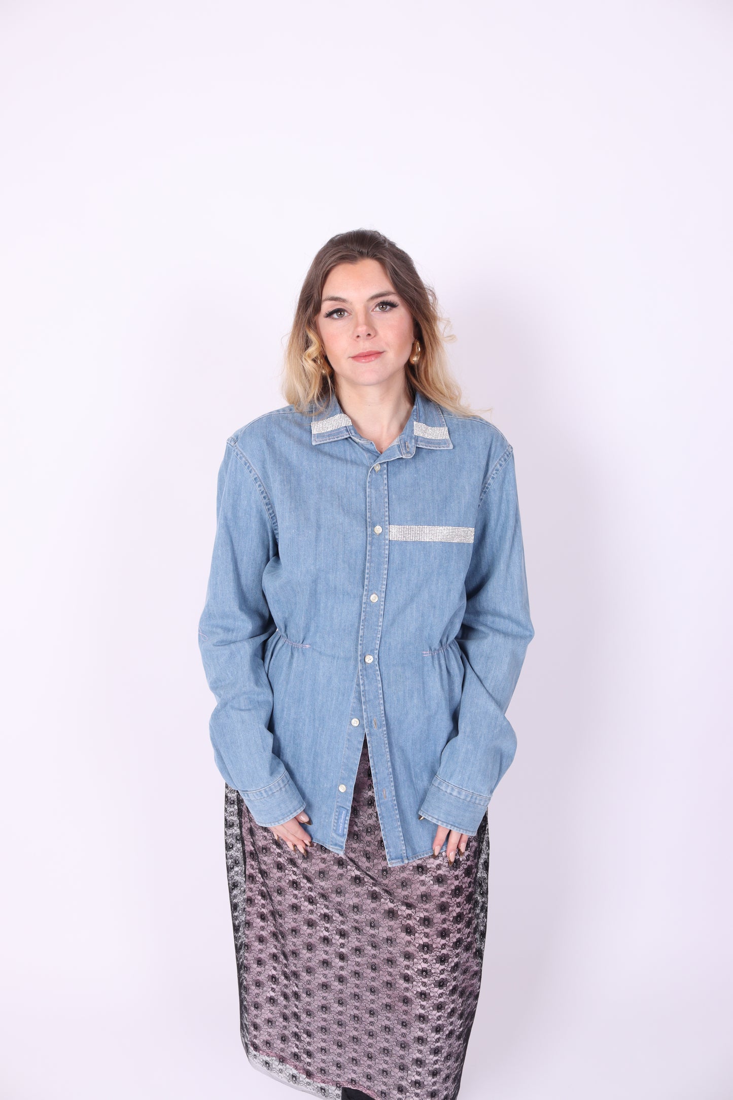 Mid Denim with Diamanté Shirt | Phoenix Rework