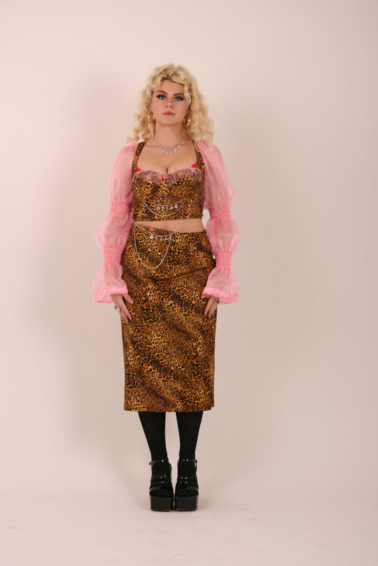 delta of phoenix leopard print cotton midi skirt