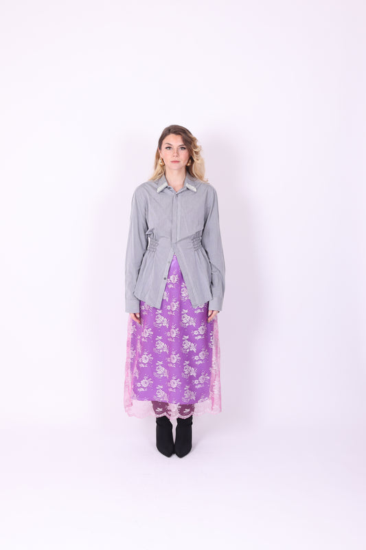 Grey with Black Pinstripe + Diamante Detail Boss Shirt | Phoenix Rework