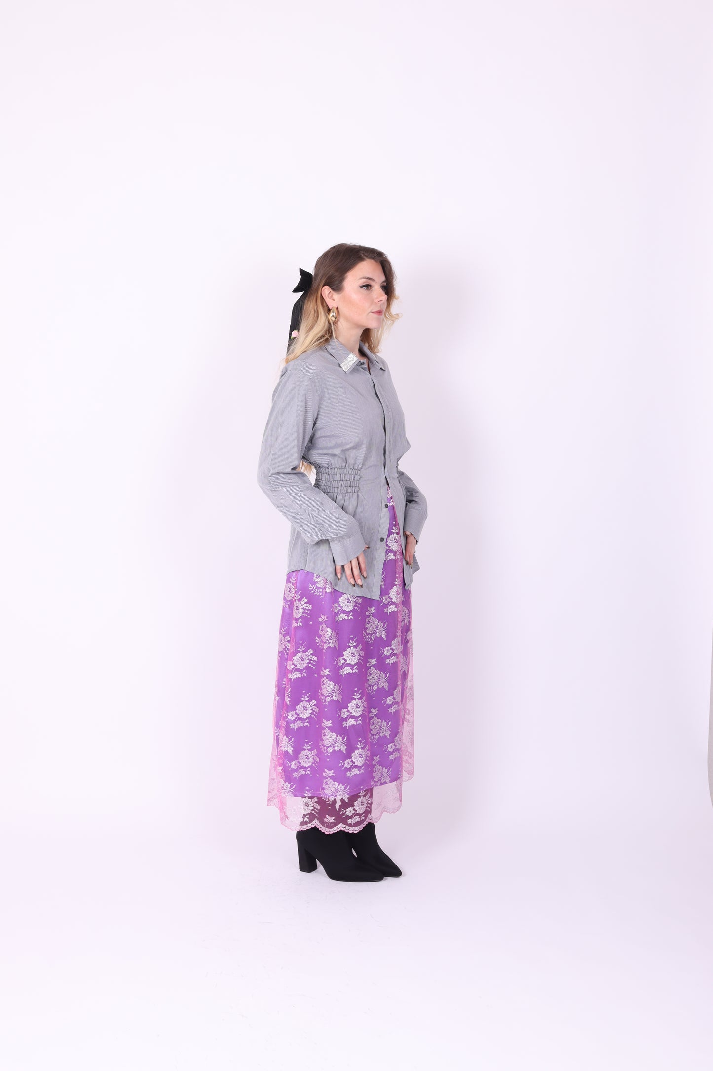 Grey with Black Pinstripe + Diamante Detail Boss Shirt | Phoenix Rework