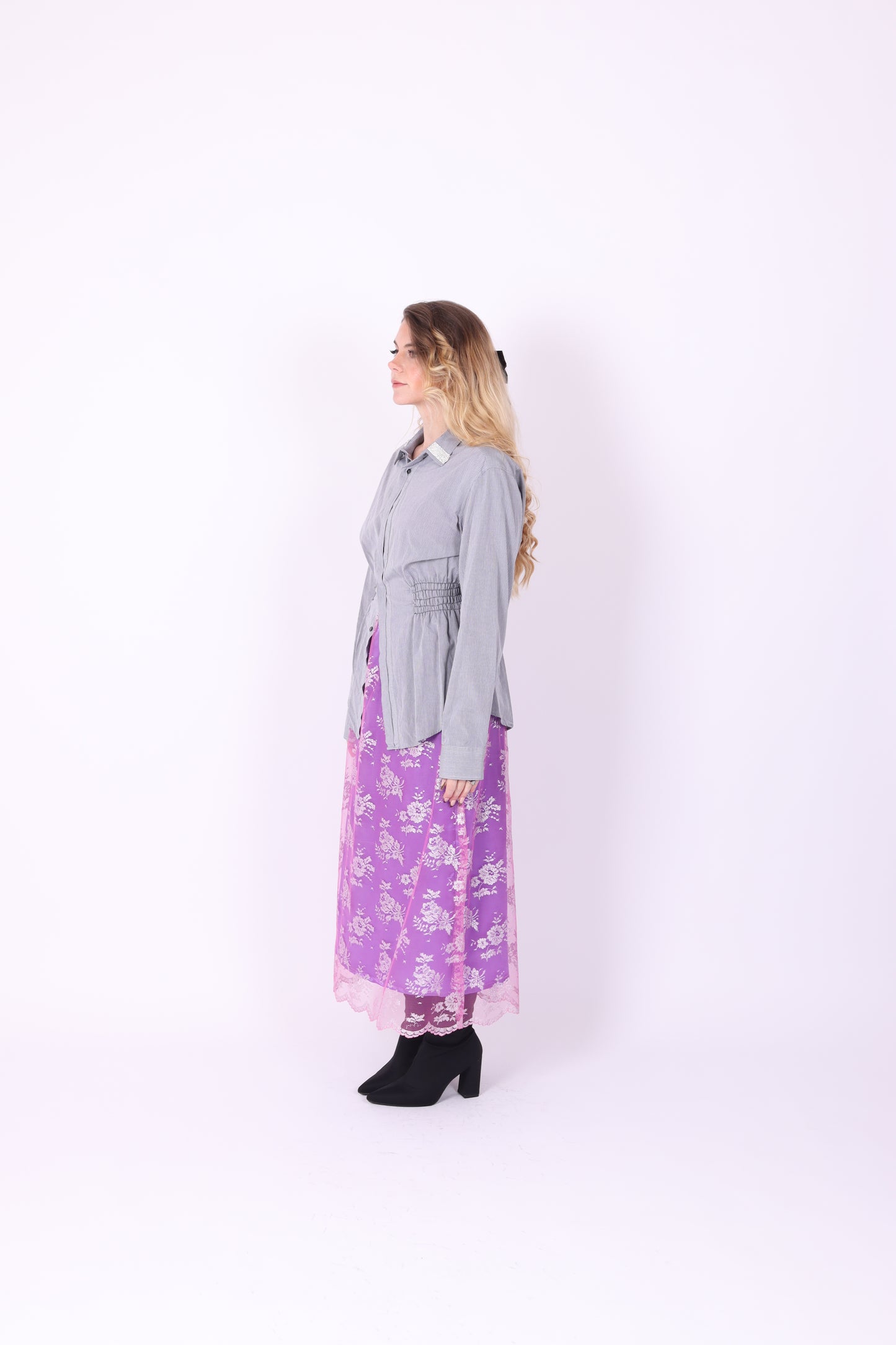 Grey with Black Pinstripe + Diamante Detail Boss Shirt | Phoenix Rework