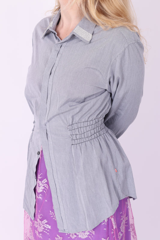 Grey with Black Pinstripe + Diamante Detail Boss Shirt | Phoenix Rework