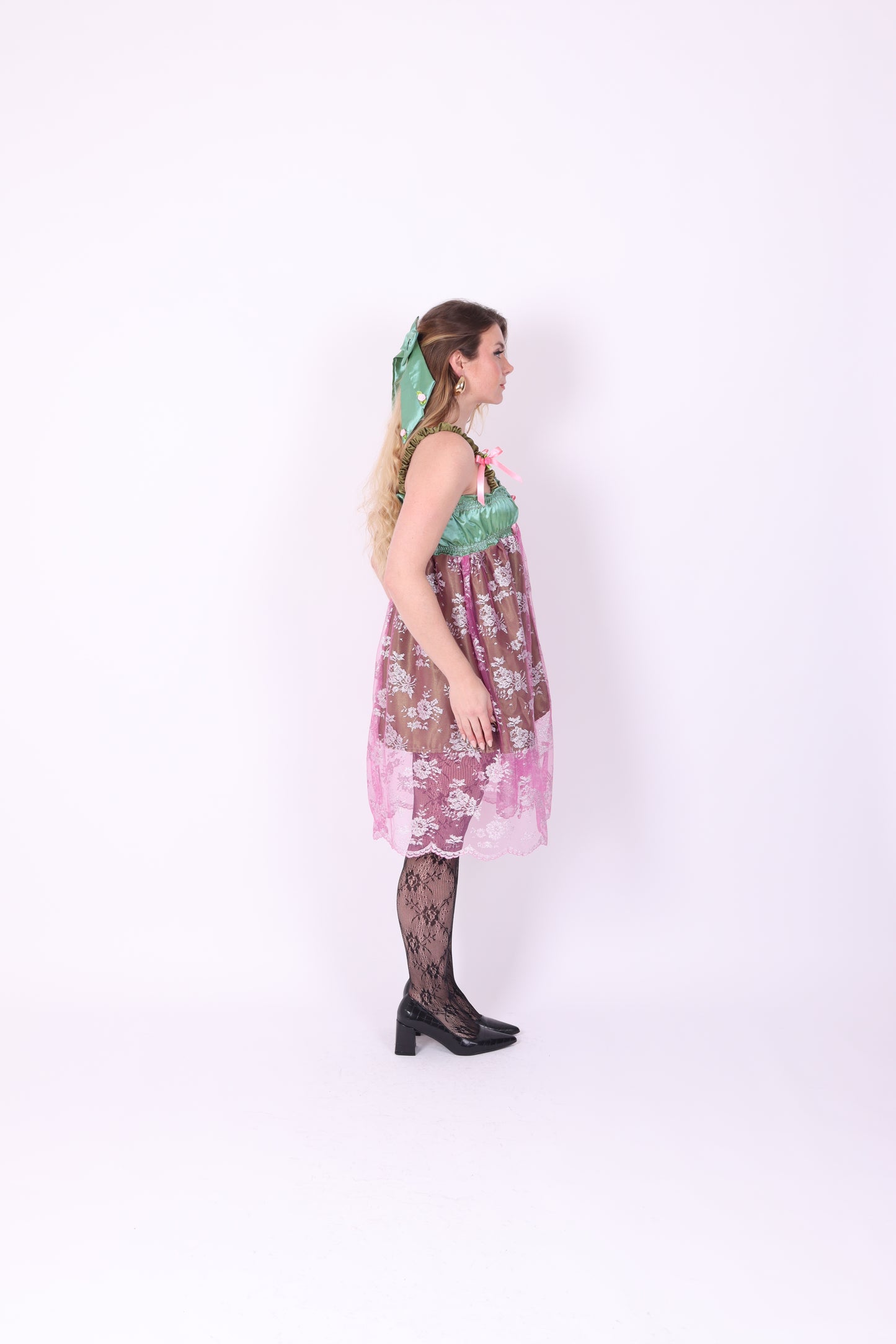 SERAPHINA ✧ Green and Pink Lace Babydoll Dress