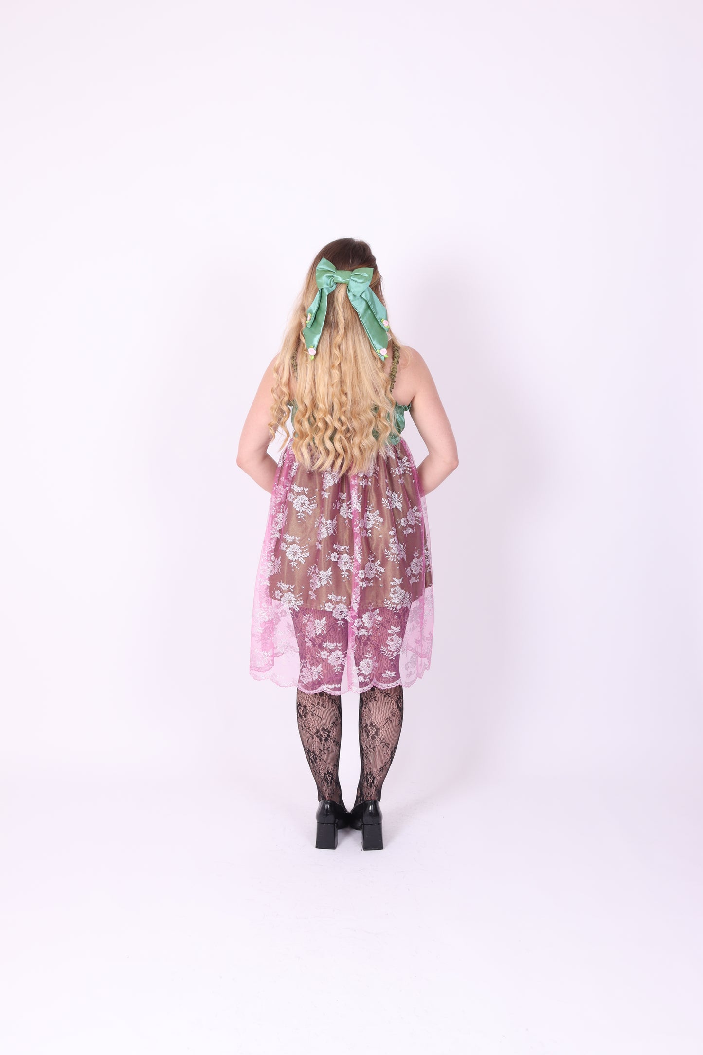 SERAPHINA ✧ Green and Pink Lace Babydoll Dress