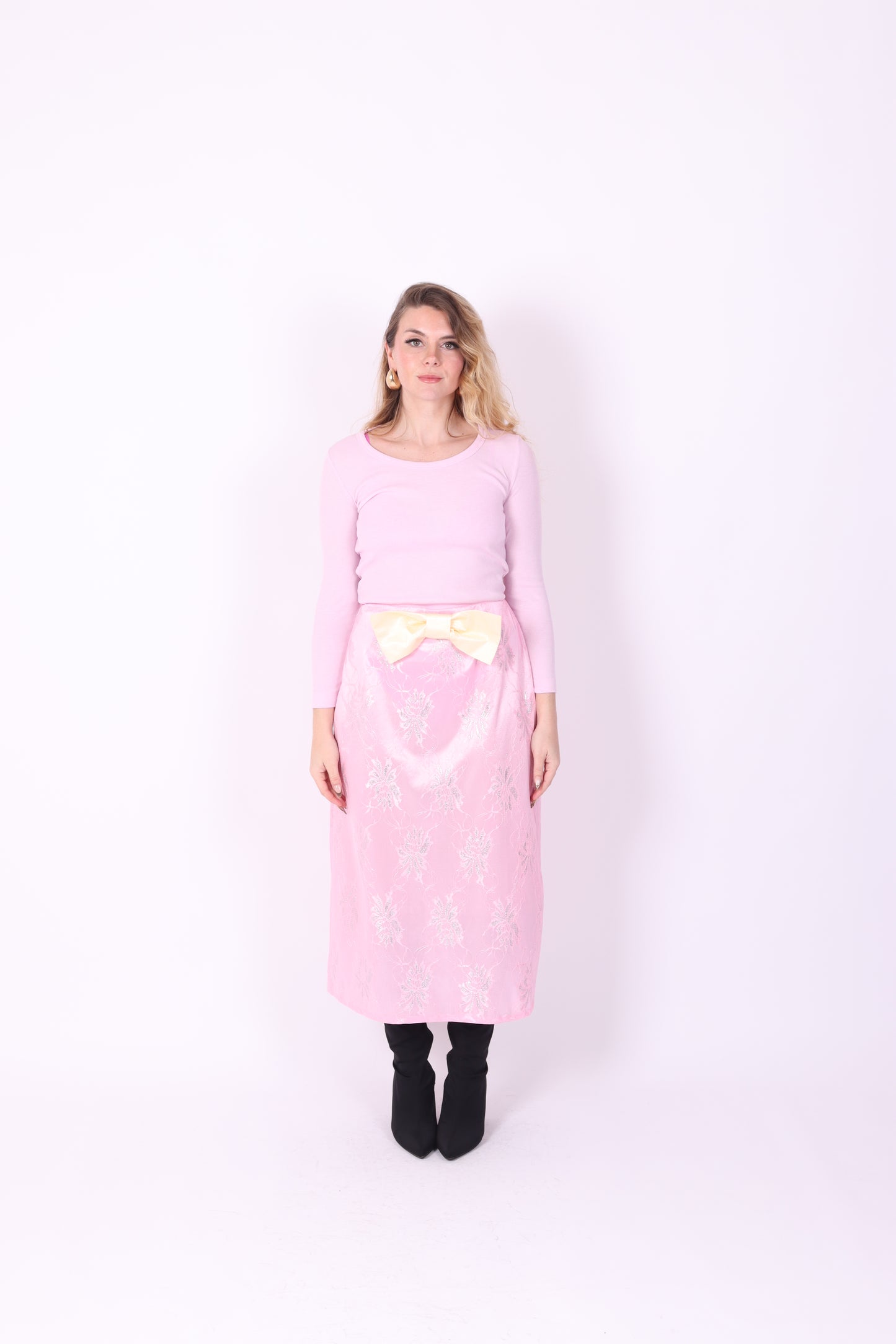 LILLA ✧ Pink Lace + Lemon Bow Long Skirt