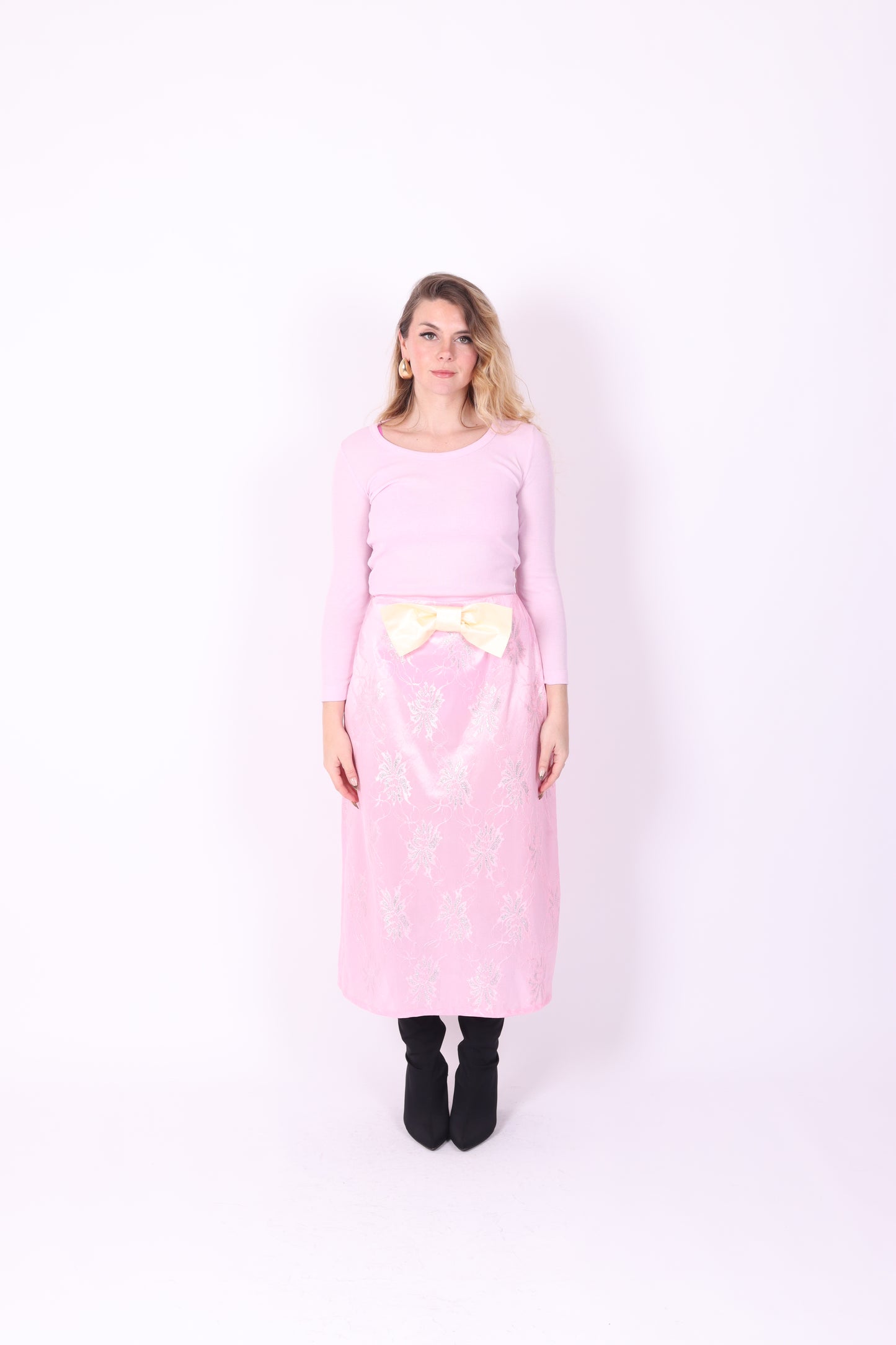 LILLA ✧ Pink Lace + Lemon Bow Long Skirt