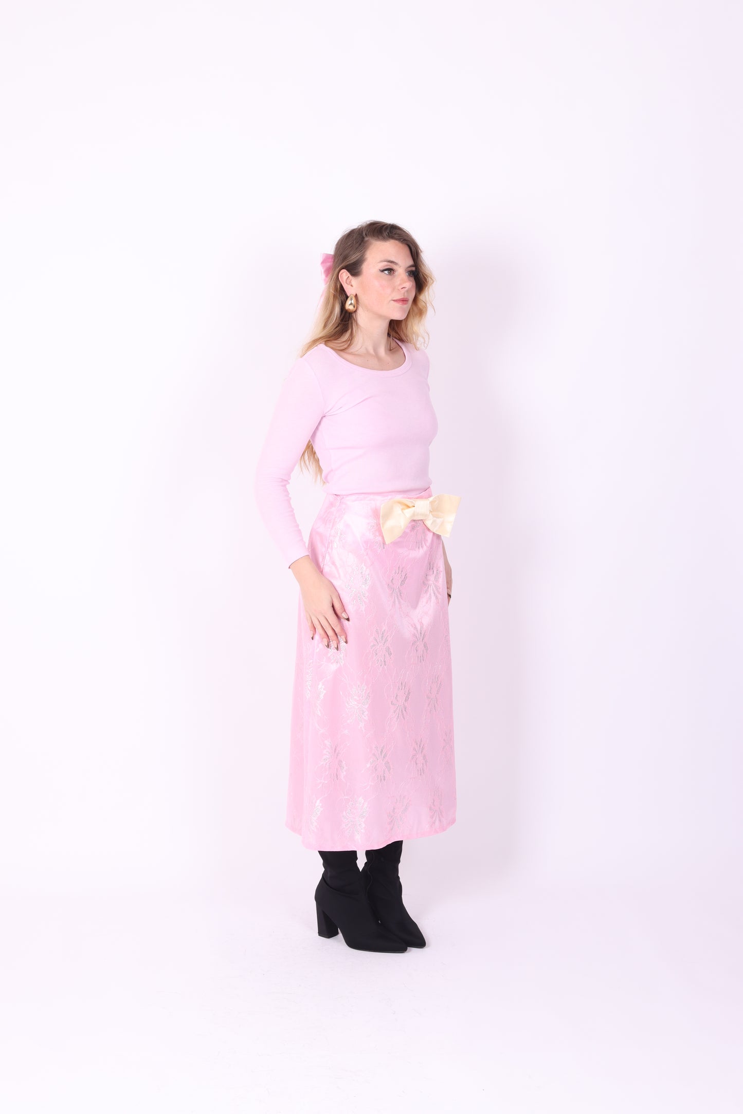 LILLA ✧ Pink Lace + Lemon Bow Long Skirt