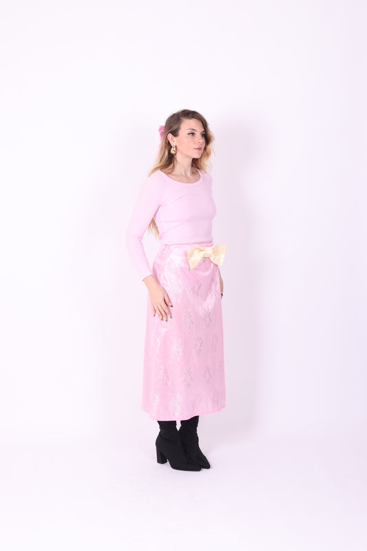LILLA ✧ Pink Lace + Lemon Bow Long Skirt