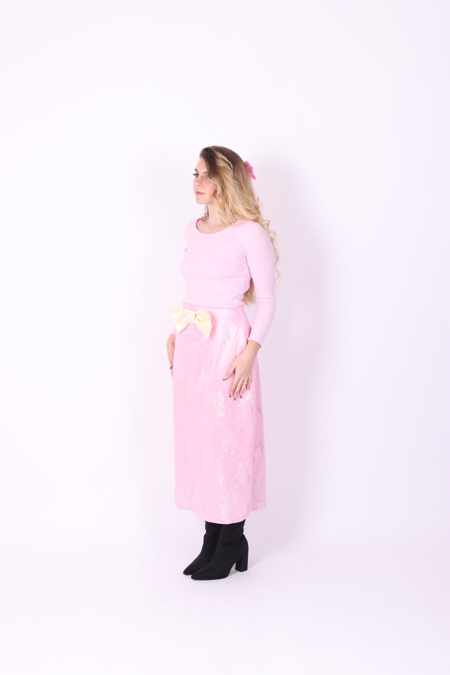 LILLA ✧ Pink Lace + Lemon Bow Long Skirt