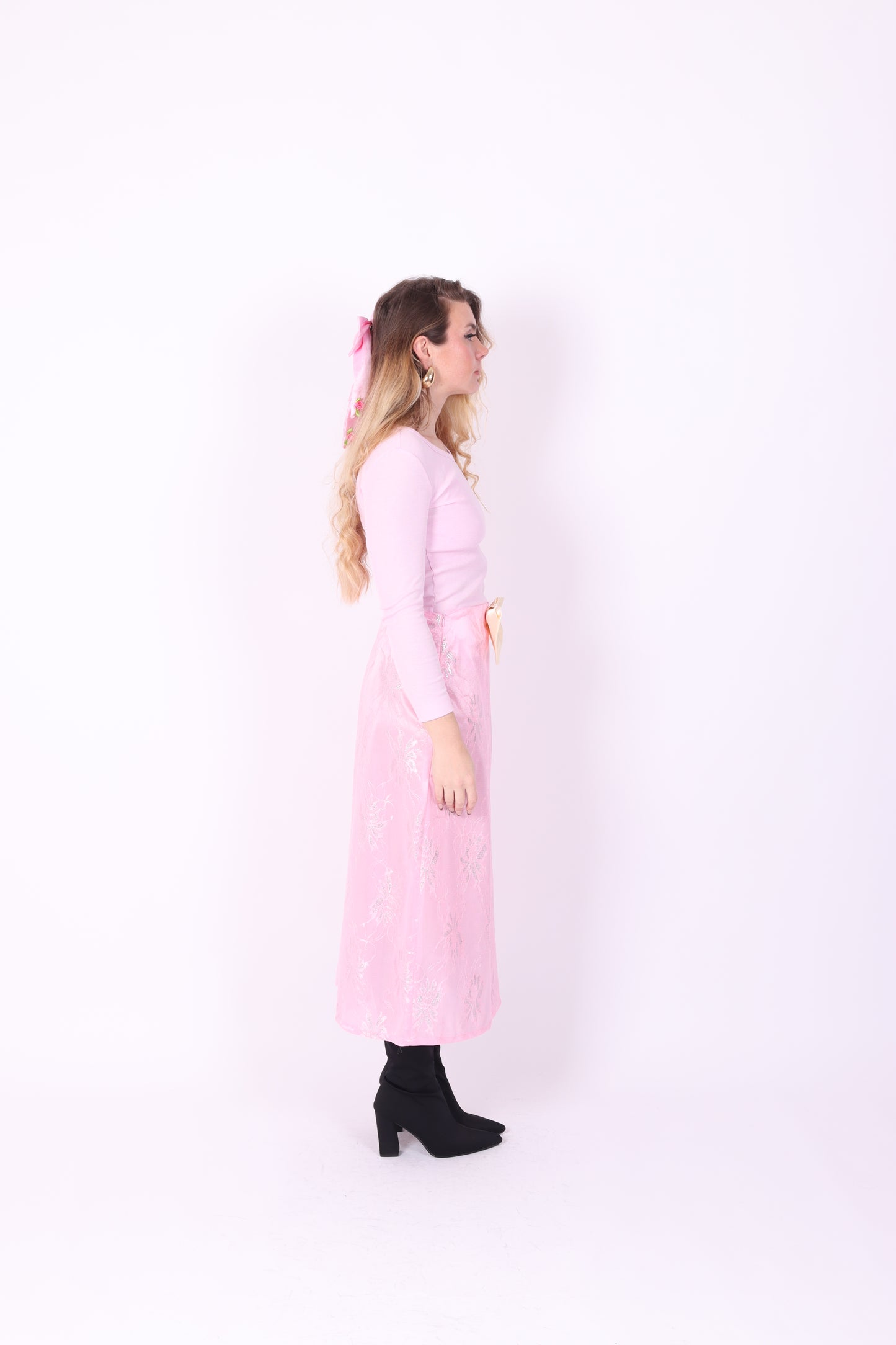 LILLA ✧ Pink Lace + Lemon Bow Long Skirt