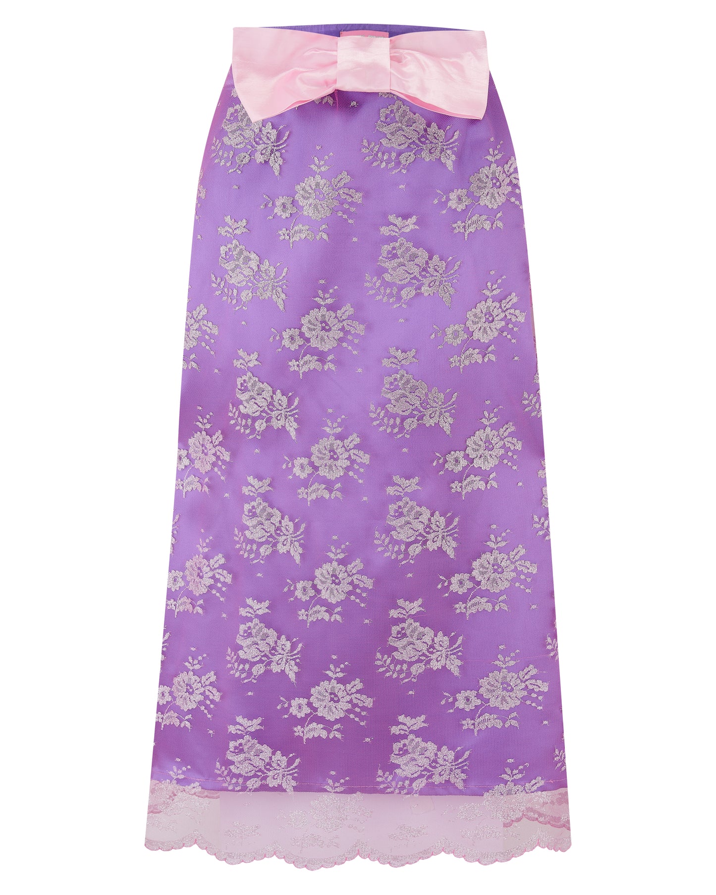 LAMBRETTA ✧ Metallic Pink Lace + Purple Silk + Bow Long Skirt