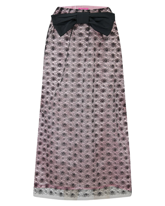 LIVIETTA ✧ Black Lace + Pink Silk + Bow Long Skirt