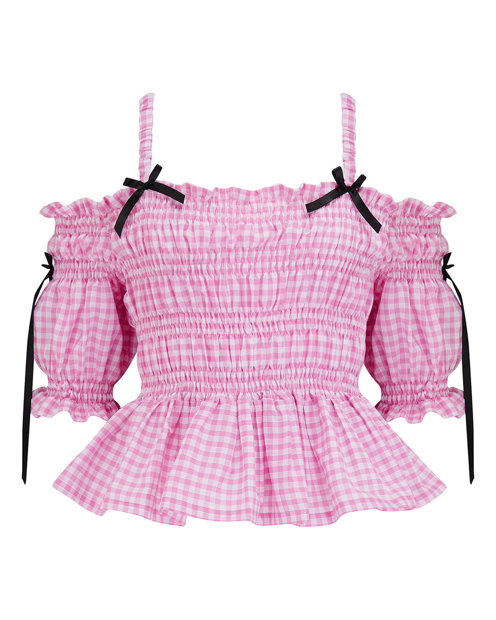 PAMELA ✧ Pink Gingham Top + Puff Sleeves