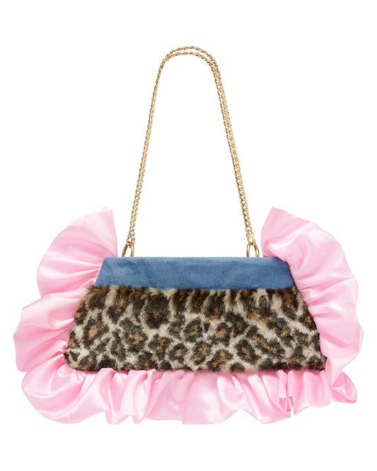 PRESLEY POCHETTE BAG ✧ In Leopard Faux and Baby Pink Taffeta