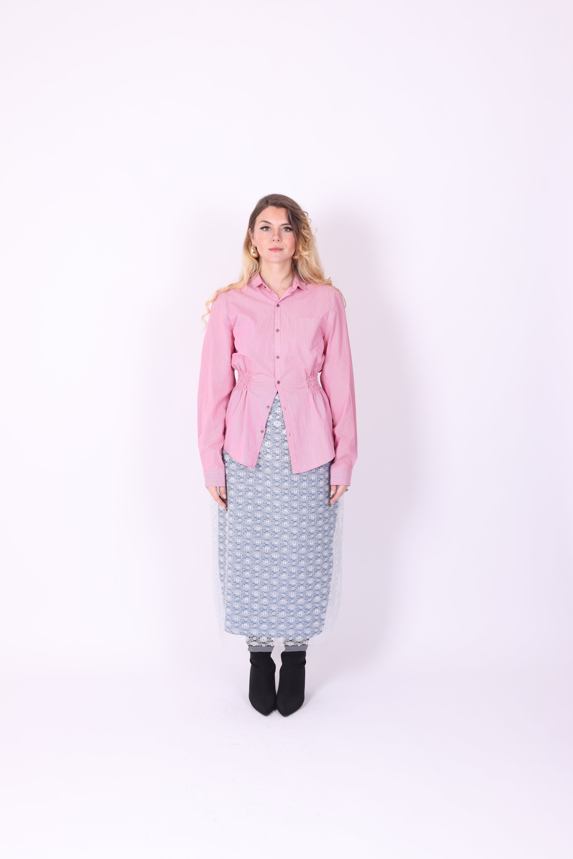 RED PINK PINSTRIPE REWORK SHIRT DELTA OF PHOENIX