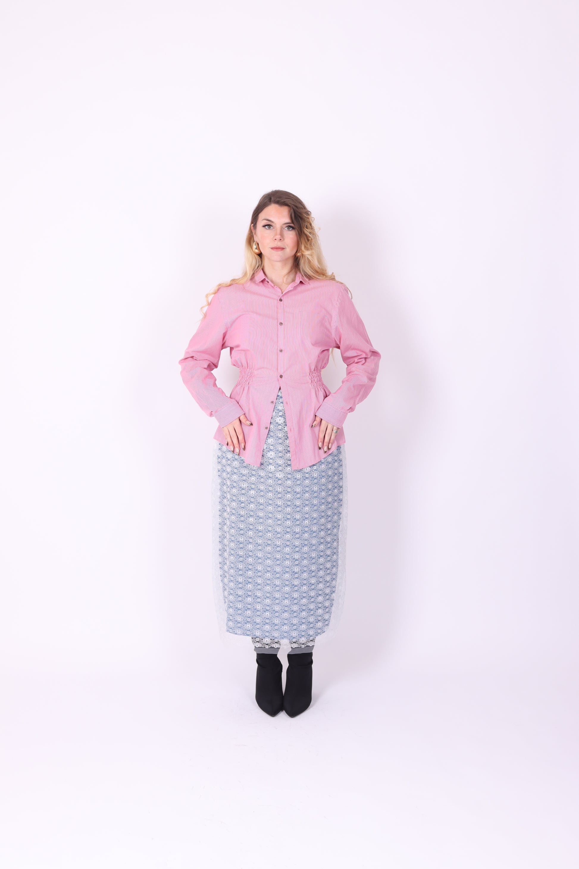 RED PINK PINSTRIPE REWORK SHIRT DELTA OF PHOENIX