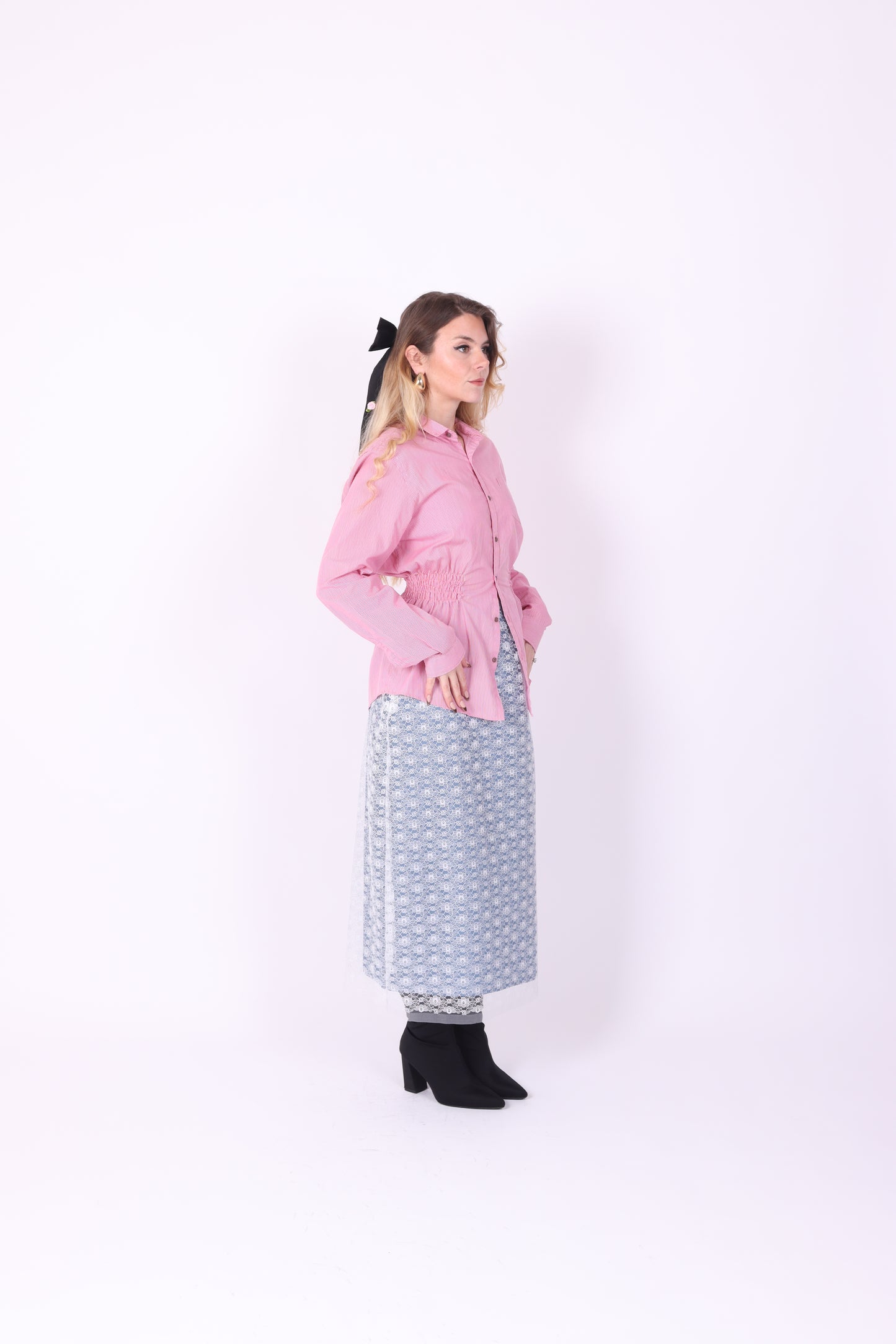 RED PINK PINSTRIPE REWORK SHIRT DELTA OF PHOENIX