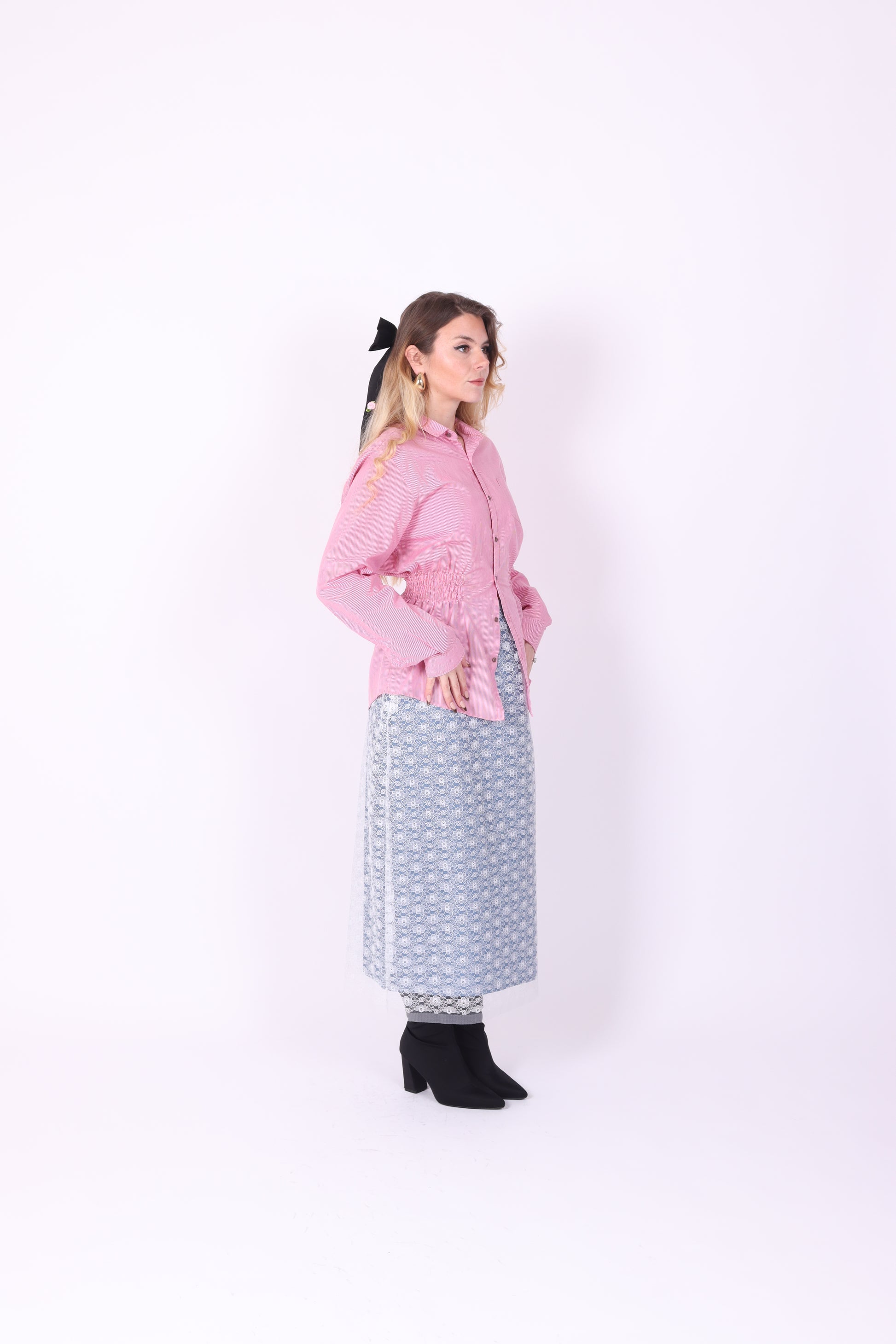 RED PINK PINSTRIPE REWORK SHIRT DELTA OF PHOENIX