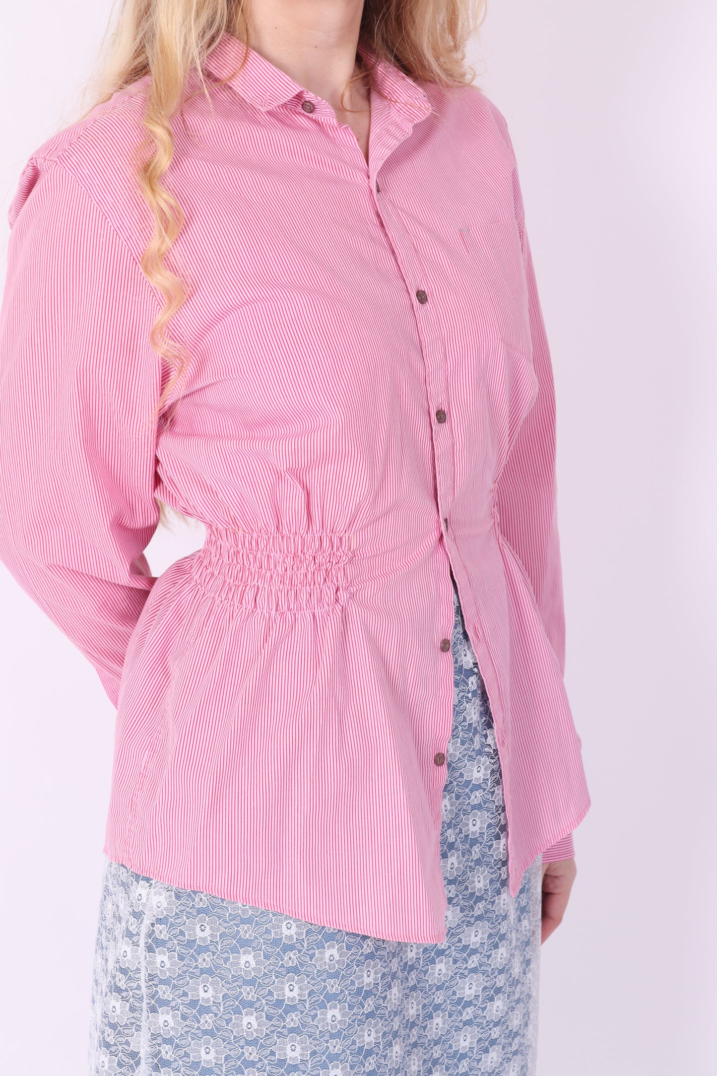 RED PINK PINSTRIPE REWORK SHIRT DELTA OF PHOENIX