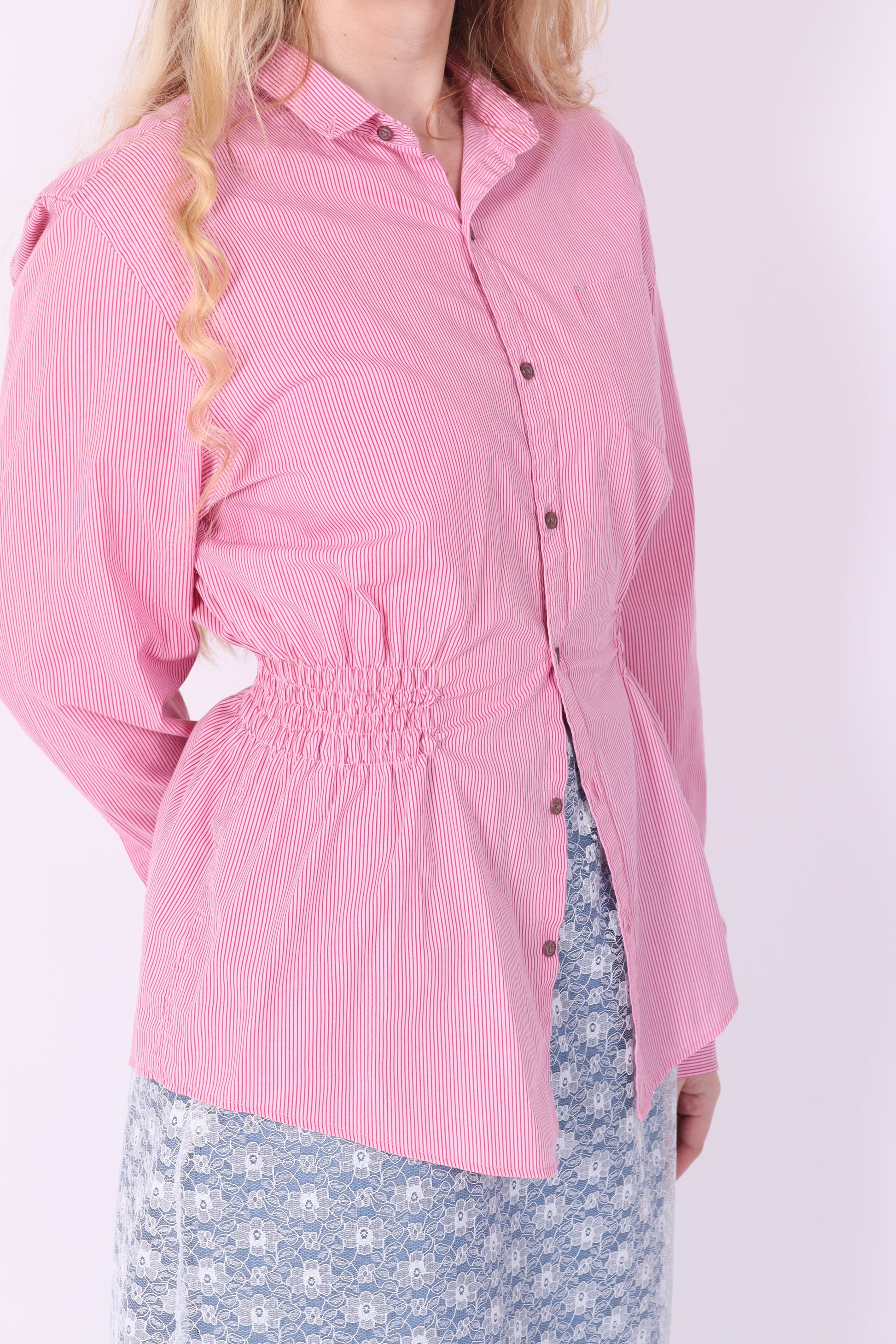 RED PINK PINSTRIPE REWORK SHIRT DELTA OF PHOENIX