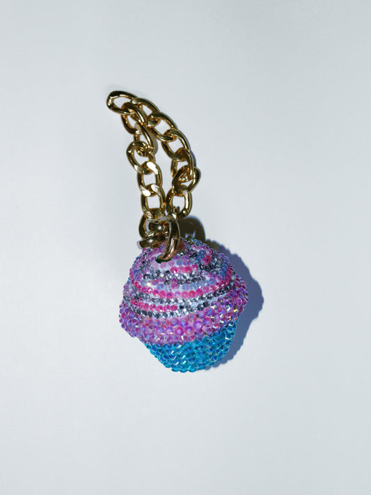 PINK AND BLUE CUPCAKE BAG CHARM - RHINESTONE - GOLD CHAIN - DELTA OF PHOENIX