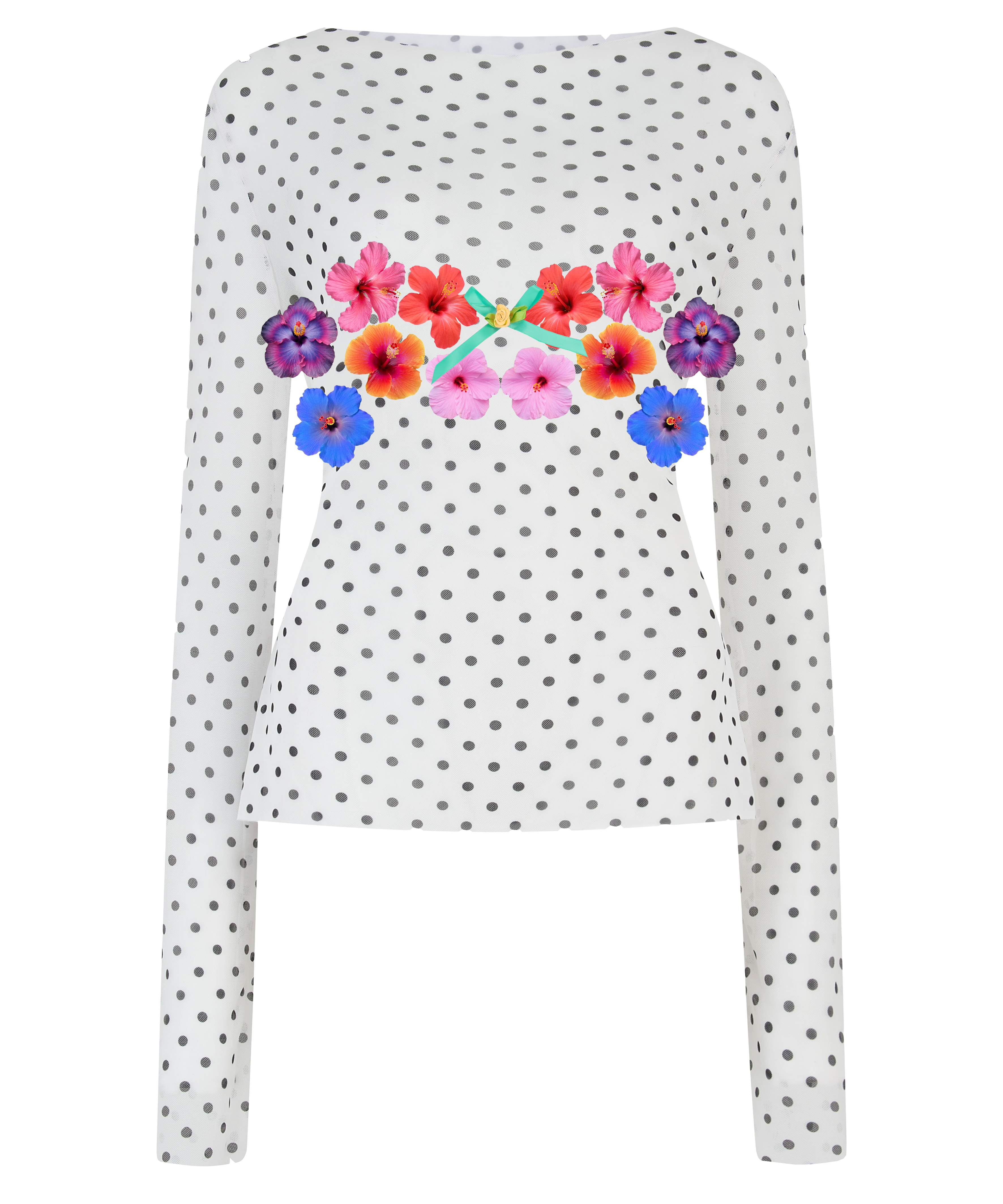 BACHI ✧ Polka Dot + Hibiscus Mesh Top