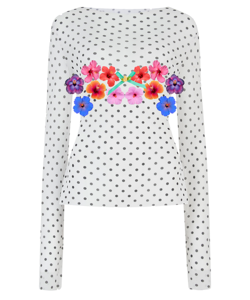 BACHI ✧ Polka Dot + Hibiscus Mesh Top