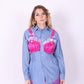 BLUE REWORK SHIRT FUCHSIA PINK BRALETTE DELTA OF PHOENIX 