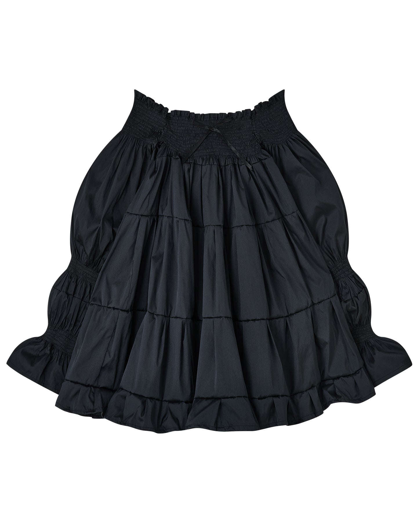 Black tiered taffeta mini puff dress with long puff sleeve - Bellatrix Dress - Delta Of Phoenix