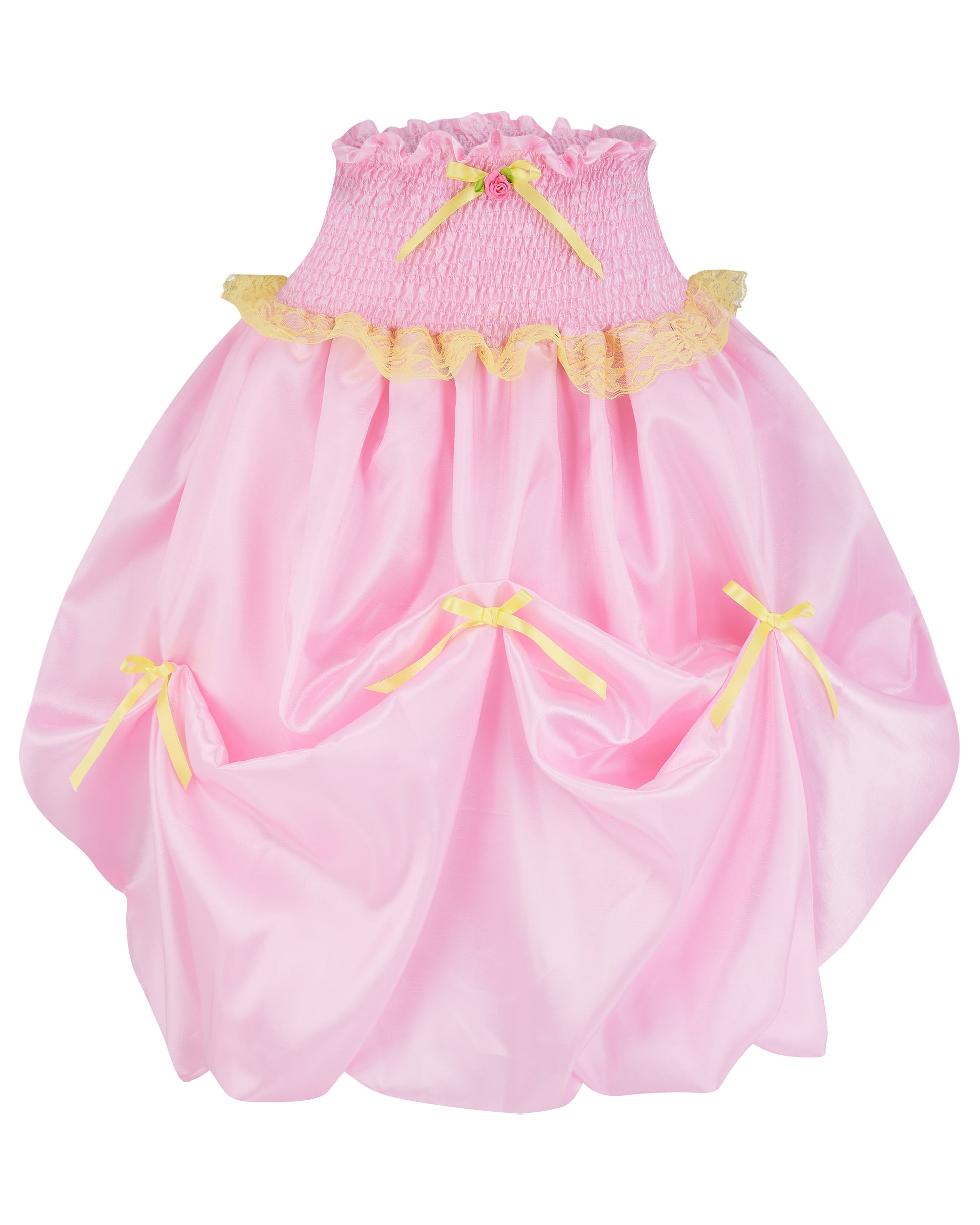 Baby pink midi bubble skirt with yellow lace and yellow bows - Dafne Midi Skirt - Delta Of Phoenix