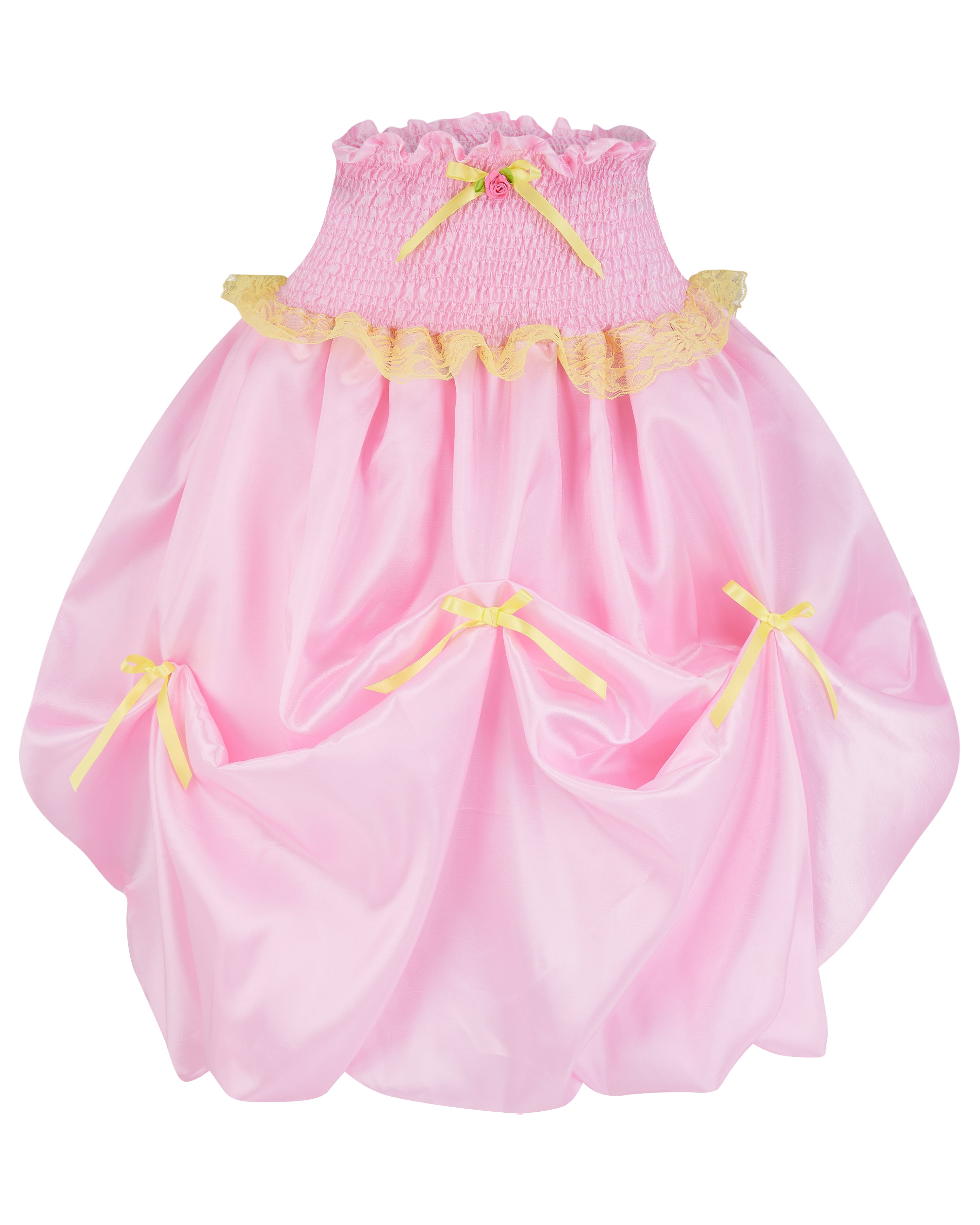 Baby pink midi bubble skirt with yellow lace and yellow bows - Dafne Midi Skirt - Delta Of Phoenix