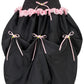 Black midi bubble skirt in black taffeta with pink lace and pink bows - Dahlia Midi Skirt - Delta Of Phoenix