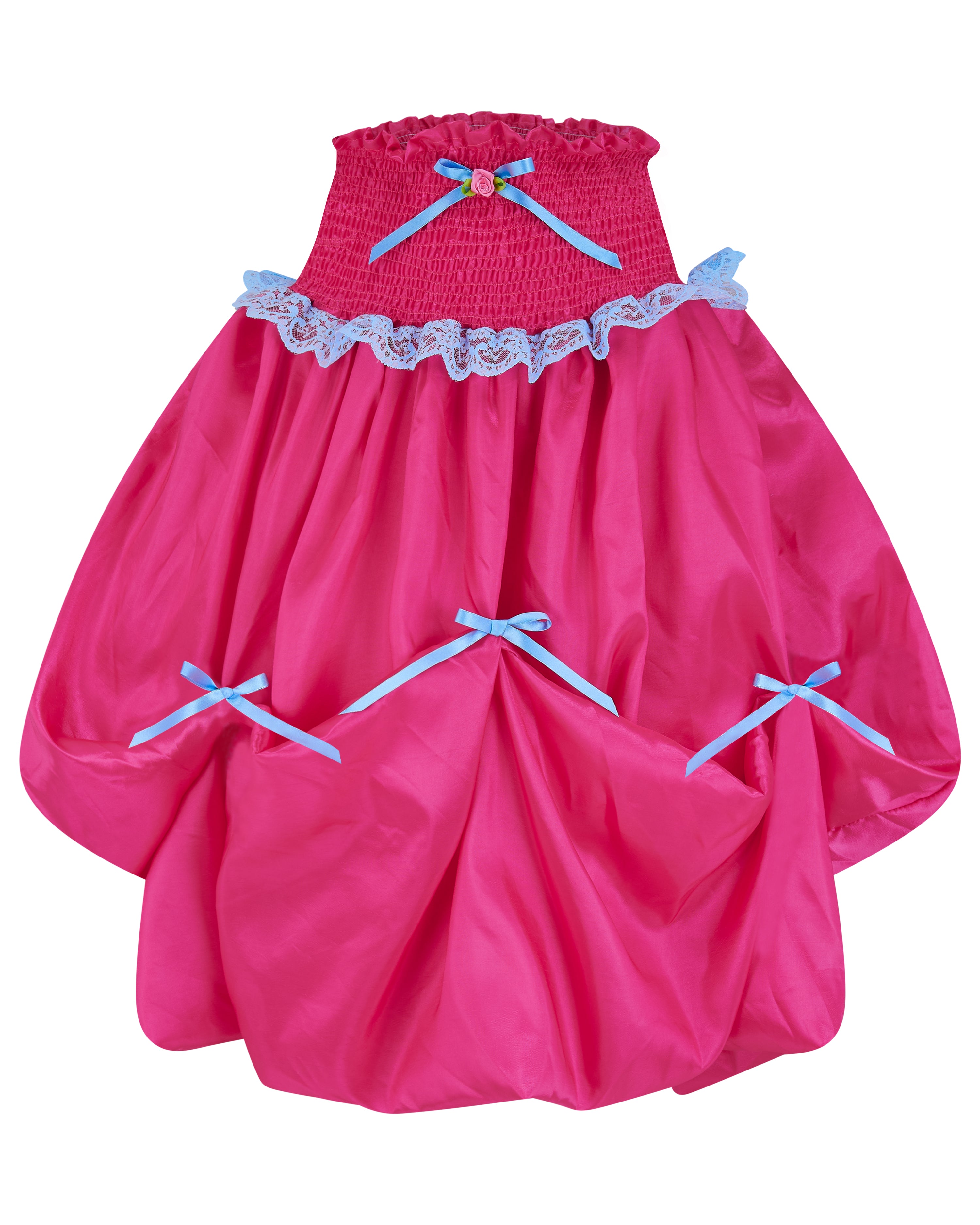 Mid pink taffeta bubble midi skirt with blue bows and blue lace - Dolores Midi Skirt - Delta Of Phoenix