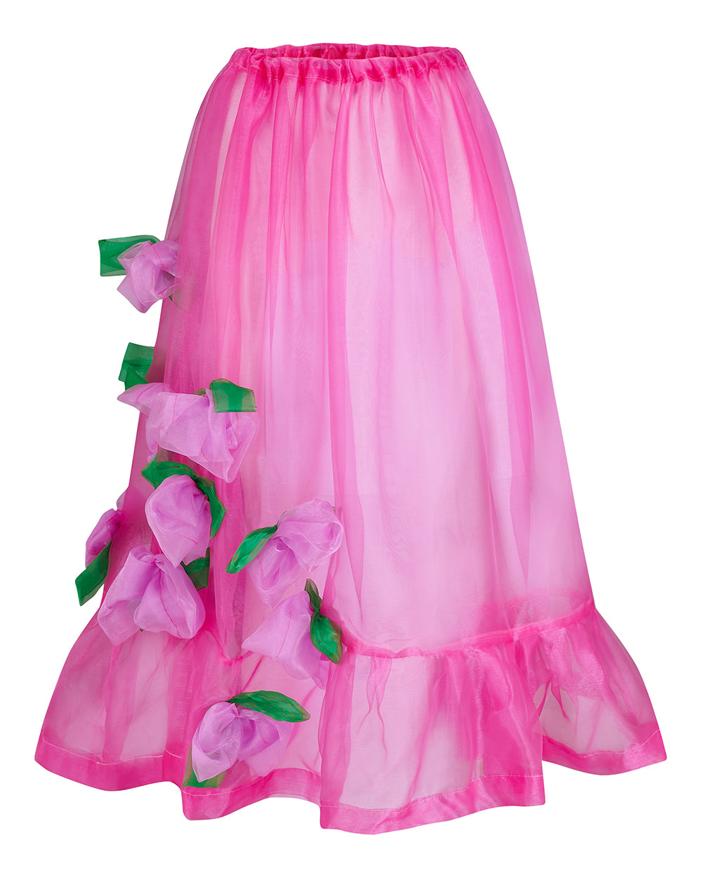 FLEURETTE ✧ Fuchsia Pink Organza Midi Skirt With Cerise Organza Roses