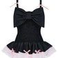 Black taffeta bow top with a large black bow with white lace and pink bows - Genophie Bow Top - Delta Of Phoenix