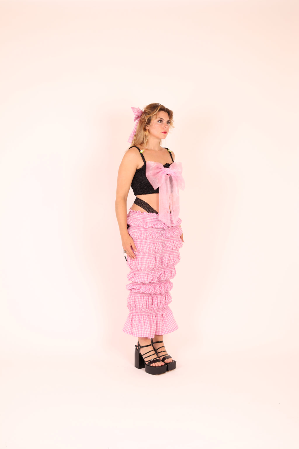 PESCA 2.0 ✧ Pink Gingham Ruched Mermaid Maxi Skirt