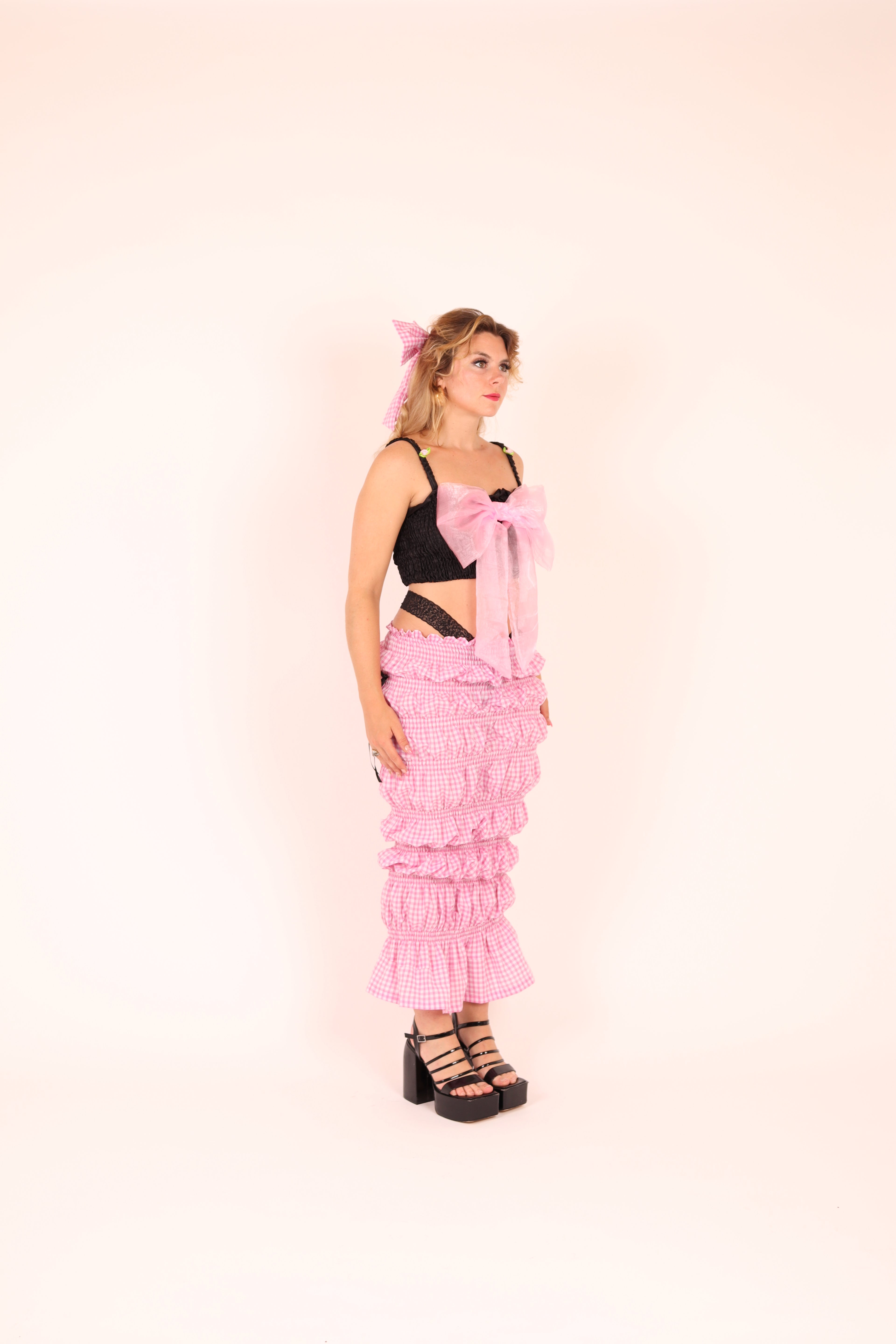 PESCA 2.0 ✧ Pink Gingham Ruched Mermaid Maxi Skirt