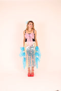 FIORELLE ✧ Iridescent XL Sequin Midi Skirt With Electric Blue Organza Bows