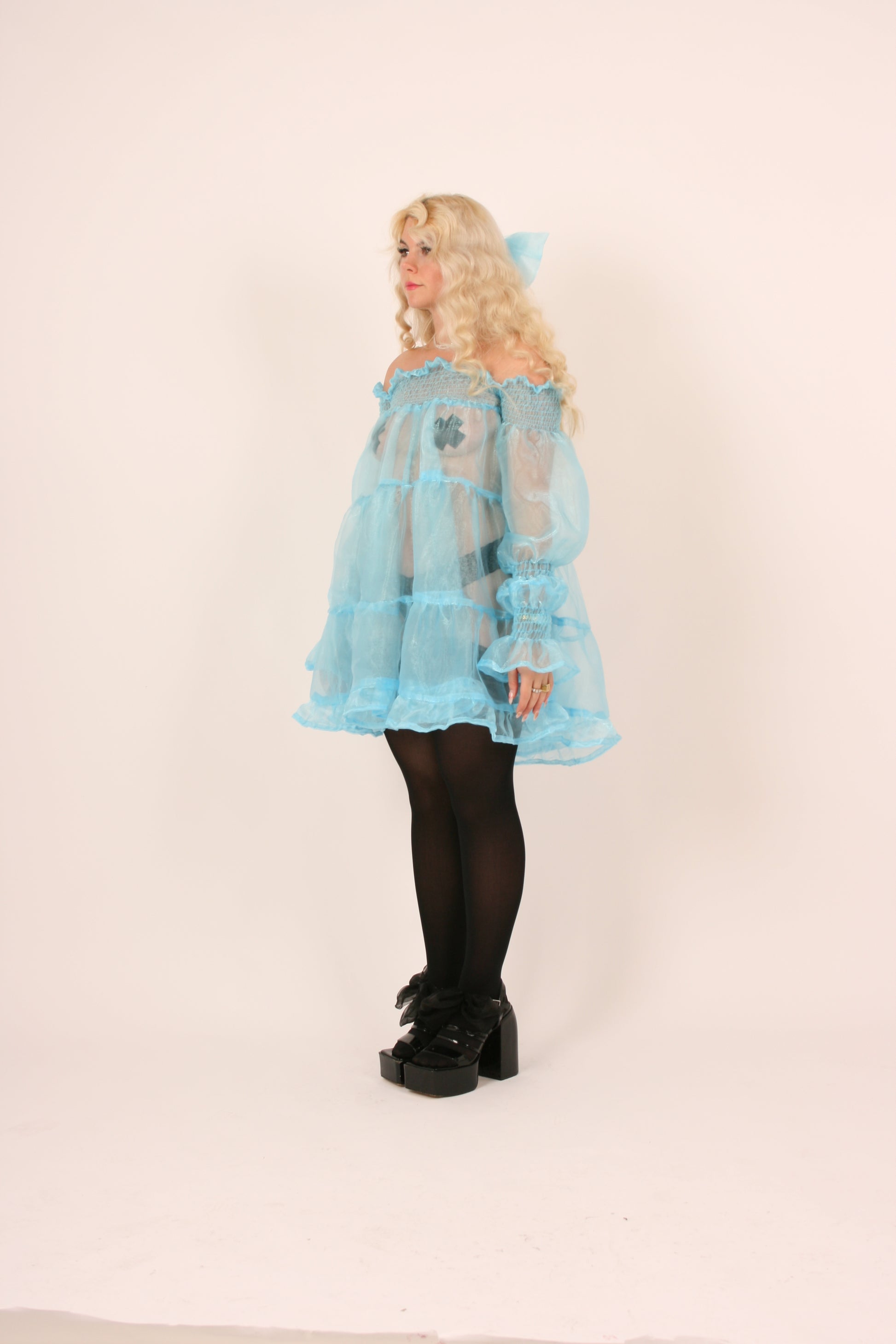 Babette Sky Blue Organza Mini Dress Delta Of Phoenix