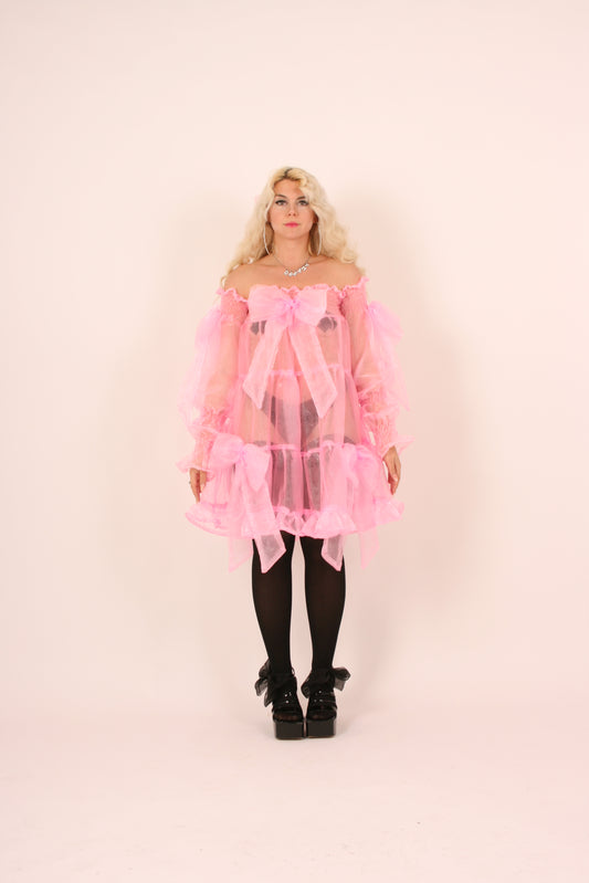 Bubblegum Pink Bow Organza Mini Dress Delta Of Phoenix