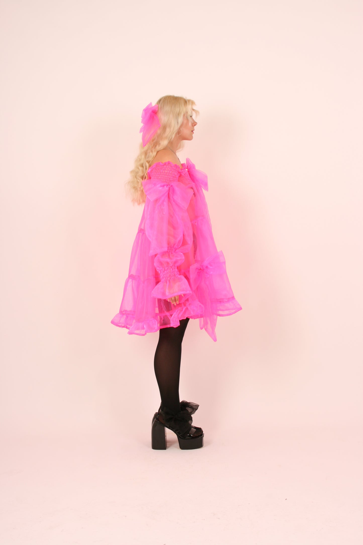 Neon Pink Bow Organza Mini Dress Delta Of Phoenix